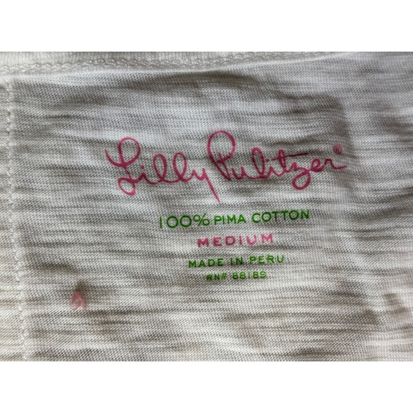 Lilly Pulitzer T Shirt Womens M White Pima Cotton Ruffle Hem V Neck Casual - Picture 8 of 12